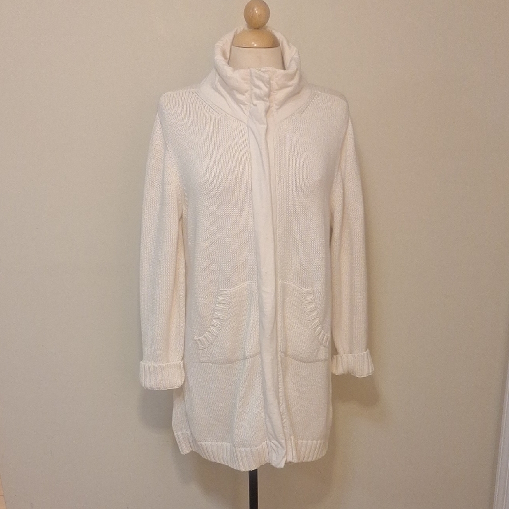 Eileen Fisher 100% Organic Cotton Zip Long Heavy Knit Cardigan/Jacket Size L